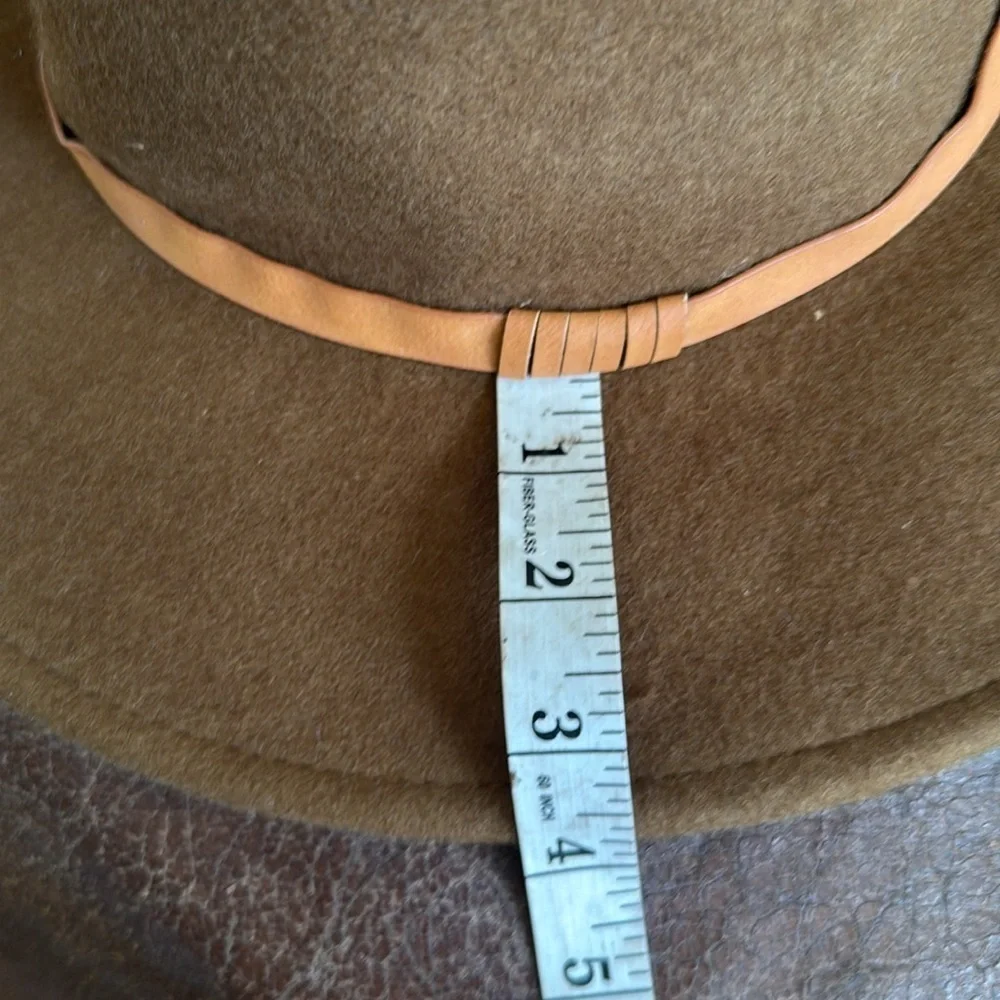 Brown wool Wide Brim Hat with Tan Band